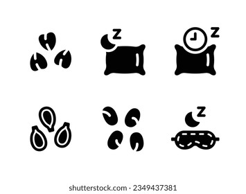 Simple Set of Healthy Living Related Vector Solid Icons. Contains Icons as Seed, Sleep Time, Eye Mask and more.