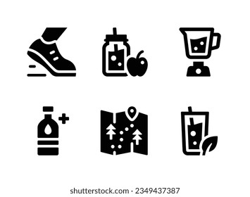 Simple Set of Healthy Living Related Vector Solid Icons. Contains Icons as Running Shoes, Smoothie, Juicer Blender and more.