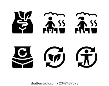 Simple Set of Healthy Living Related Vector Solid Icons. Contains Icons as Dietary Fiber, Sauna, Metabolism and more.