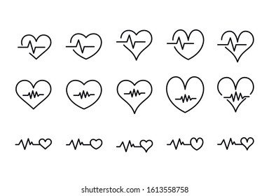 Simple set of heart beat modern thin line icons. Trendy design. Pack of stroke icons. Vector illustration isolated on a white background. Premium quality symbols.