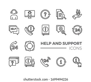 Simple Set of Help And Support Related Vector Line Icons. Contains such Icons as Handbook, Online Help, Tech Support and more.
