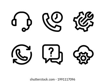 Einfache Set von Hilfs- und Unterstützungssymbolen für Vektorgrafiken. Enthält Symbole wie Headset, Call Wariting, Cloud Configuration und mehr.