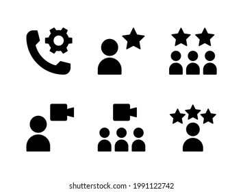Simple Set of Help and Support Related Vector Solid Icons. Contains Icons as Customers, Cogwheel, Virtual Meeting and more.