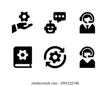 Simple Set of Help and Support Related Vector Solid Icons. Contains Icons as Chat Bot, Customer Care, Manual Book and more.