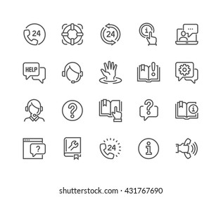 Simple Set of Help and Support Related Vector Line Icons. 
Contains such Icons as Phone Assistant, Online Help, Video Chat and more.
Editable Stroke. 48x48 Pixel Perfect. 