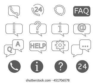 Simple Set of Help and Support Related Vector Line Icons. Contains such Icons as Phone Assistance, Online Help, Info and Question Marks and more.