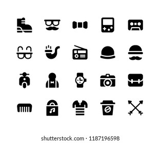 Simple Set of Hipster Related Vector Glyph Icons. Contains such Icons as boot, mustache, bow, game, tape and More. pixel perfect vector icons based on 32px grid. Well Organized and Layered. svg