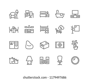 Simple Set of Home Room Types Related Vector Line Icons. Contains such Icons as Kitchen, Living Room, Storage System and more. Editable Stroke. 48x48 Pixel Perfect.