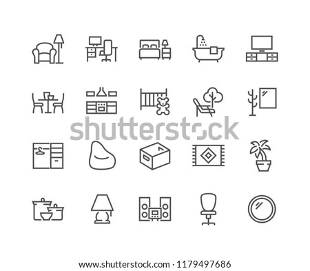 Simple Set of Home Room Types Related Vector Line Icons. Contains such Icons as Kitchen, Living Room, Storage System and more. Editable Stroke. 48x48 Pixel Perfect.