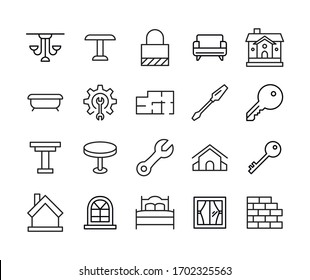 Sencillo conjunto de íconos de casa en estilo de línea de moda. Símbolos vectoriales modernos, aislados en un fondo blanco. Envase para pictogramas lineales. Colección de iconos de línea para aplicaciones web y concepto móvil.