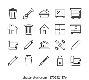 Simple set of house icons in trendy line style. Modern vector symbols, isolated on a white background. Linear pictogram pack. Line icons collection for web apps and mobile concept.