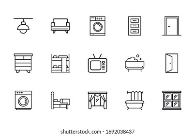 Simple set of house modern thin line icons. Trendy design. Pack of stroke icons. Vector illustration isolated on a white background. Premium quality symbols.