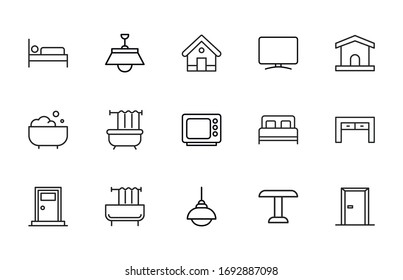 Simple set of house modern thin line icons. Trendy design. Pack of stroke icons. Vector illustration isolated on a white background. Premium quality symbols.