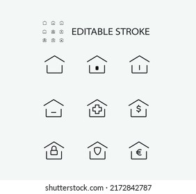 Simple Set of House Related Vector Line Icons. Contains such Icons as Houses. Editable Stroke. 72x72 Pixel Perfect.