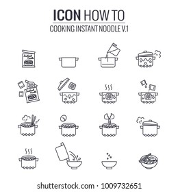 Simple Set of Howto Cooking INSTANT NOODLE Related Vector Line Icons