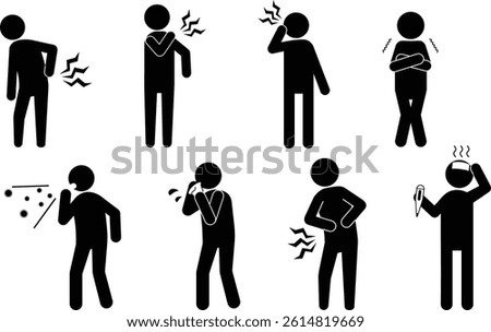 A simple set of human icons expressing poor health or pain