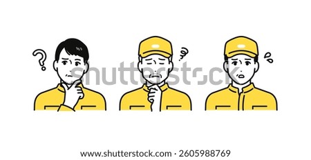 Simple set of human icons of middle-aged and senior men in ties with distressed expressions