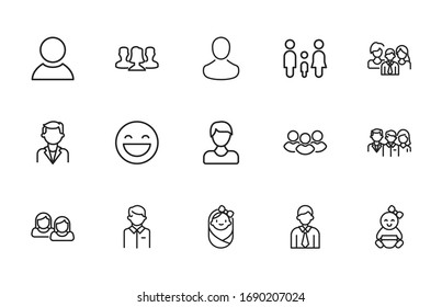 Simple conjunto de iconos humanos en estilo de línea de moda. Símbolos vectoriales modernos, aislados en un fondo blanco. Envase para pictogramas lineales. Colección de iconos de línea para aplicaciones web y concepto móvil.