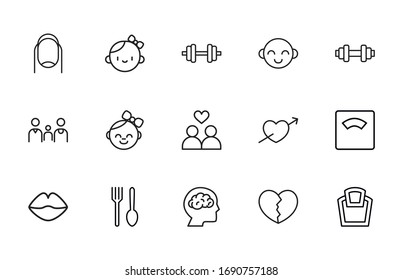 Simple set of human icons in trendy line style. Modern vector symbols, isolated on a white background. Linear pictogram pack. Line icons collection for web apps and mobile concept.