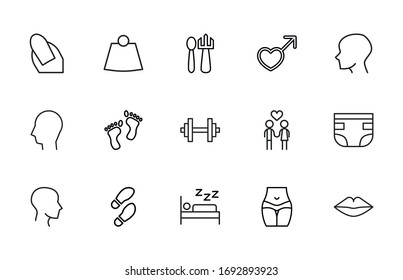 Simple conjunto de iconos humanos en estilo de línea de moda. Símbolos vectoriales modernos, aislados en un fondo blanco. Envase para pictogramas lineales. Colección de iconos de línea para aplicaciones web y concepto móvil.