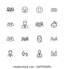 Einfache Sammlung menschlicher Symbole im trendigen Linienstil. Moderne Vektorillustration-Symbole einzeln auf weißem Hintergrund. Lineare Piktogrammpackung. Kollektion von Line-Icons für Web-Apps und mobiles Konzept.
