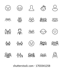 Simple conjunto de iconos humanos en estilo de línea de moda. Símbolos vectoriales modernos, aislados en un fondo blanco. Envase para pictogramas lineales. Colección de iconos de línea para aplicaciones web y concepto móvil.