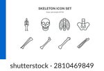 Simple Set of Human Skeleton Related Vector Line Icons. Contains such Icons as Skull, Rib Cage, Spine, Pelvis, Femur and more. Editable Stroke. Pixel Perfect Vector.