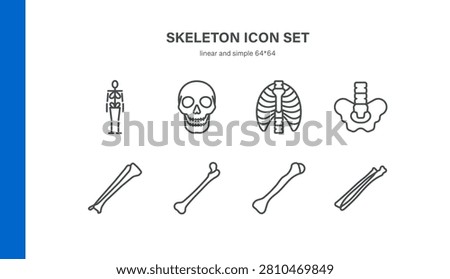 Simple Set of Human Skeleton Related Vector Line Icons. Contains such Icons as Skull, Rib Cage, Spine, Pelvis, Femur and more. Editable Stroke. Pixel Perfect Vector.