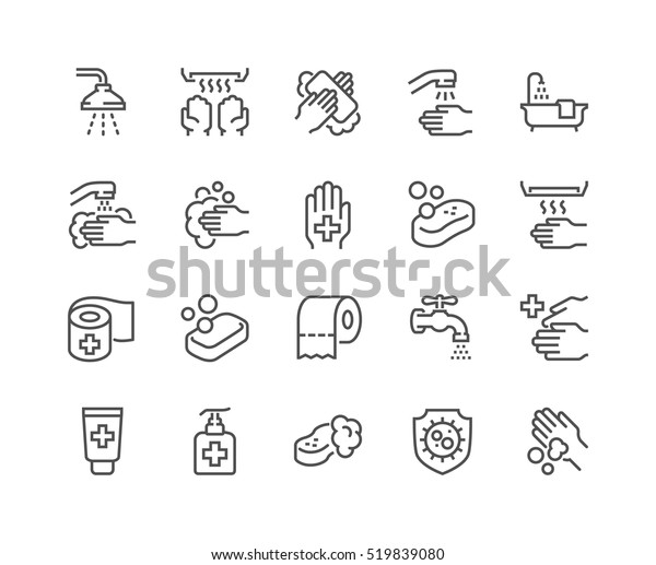 Simple Set of Hygiene\
Related Vector Line Icons. \
Contains such Icons as Washing Hands,\
Shower, Antibacterial Soap and more.\
Editable Stroke. 48x48 Pixel\
Perfect.