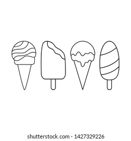 Simple set of ice cream icons. Black and white line icons.