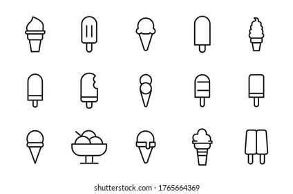 Simple set of ice cream icons in trendy line style. Modern vector symbols, isolated on a white background. Linear pictogram pack. Line icons collection for web apps and mobile concept.