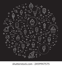 Simple Set of Ice cream and popsicle Related Vector Line Illustration. Contains such Icons as dessert, cone, waffle, vanilla, yammy, soft, stick, scoop and more.