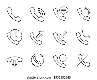 simple set icon of outline phone related, included icon as phone, call, reject, chat, fast call, in and out call, not call and more.