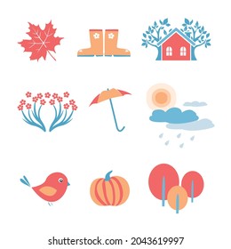A simple set of icons autumn, icons. Vector graphics. The theme of nature, ecology