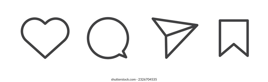 Simple set of icons Love, comment, share and save vector, social media button icon, sign, symbol and grapic design.