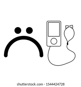 A simple set of icons with a MP3 player and a sad face