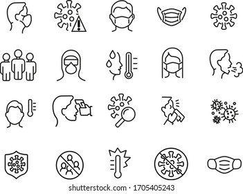 Simple set of icons related to coronavirus protection. Contains icons such as protective measures, coronavirus symptoms, and more. You can edit the stroke.