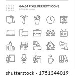 Simple Set of Icons Related to Office Work. Contains such icons as Work from Home, Meeting, Reception and more. Lined Style. 64x64 Pixel Perfect. Editable Stroke.