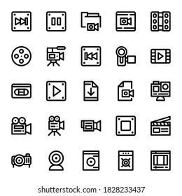 Simple set of icons related to video equipment on a white background