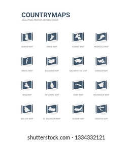 simple set of icons such as croatia map, russia map, el salvador map, bolivia nicaragua cuba sri lanka iraq canada kazakhstan related countrymaps icons collection. editable 64x64 pixel perfect.