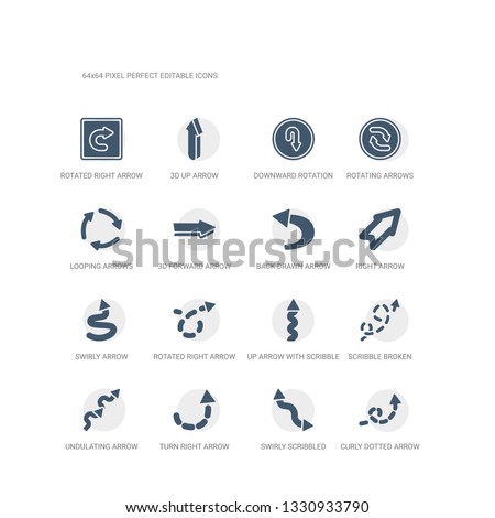simple set of icons such as curly dotted arrow, swirly scribbled arrow, turn right arrow with broken line, undulating scribble broken line, up with scribble, rotated right with broken line, swirly