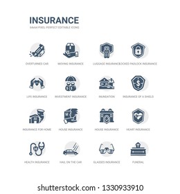 Simple Set Of Icons Such As Funeral, Glasses Insurance, Hail On The Car, Health Insurance, Heart Insurance, House House For Storms, For Home Of Tornado, Of A Shield With Dollar, Inundation. Related