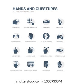simple set of icons such as hand stop, hand swear, hands and keyboard, horizontal gesture, horizontal hand, horizontal scroll gesture, hygienic middle finger, mobile tap, no touch gesture. related