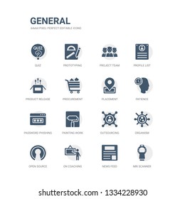 simple set of icons such as mri scanner, news feed, on coaching, open source, organism, outsourcing, painting work, password phishing, patience, placement. related general icons collection. editable