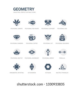 simple set of icons such as multiple triangles triangle, octagon, octahedron, ornamental rotating polygonal, parallel, polygonal arrow up, polygonal ascendant, boat of small triangles, buildings of