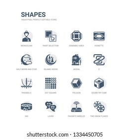 simple set of icons such as two snow flakes, favorite wireles conecction, lover, 360, geometry cube, poligon, dot square, parabola, z, jackal. related shapes icons collection. editable 64x64 pixel