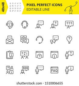 Simple set of icons for technical support and assistance. Get the   qualified answer any time or consult with the specialist of our call-center. Contains such Icons as speaker, headset, operator.