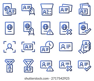 Simple Set of ID and Verification Related Vector Line Icons. Contains such Icons as Passport, Driving License, Legal documents and more.