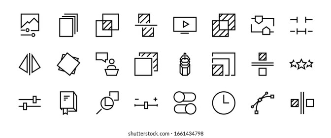 A simple set of image editing related vector line icons. Contains icons such as crop, copy, scale, rotate and more. Editable stroke. 48x48 Pixel Perfect. On white background.