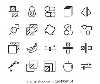 A simple set of image editing related vector line icons. Contains icons such as crop, copy, scale, rotate and more. Editable stroke. 48x48 Pixel Perfect. On white background.